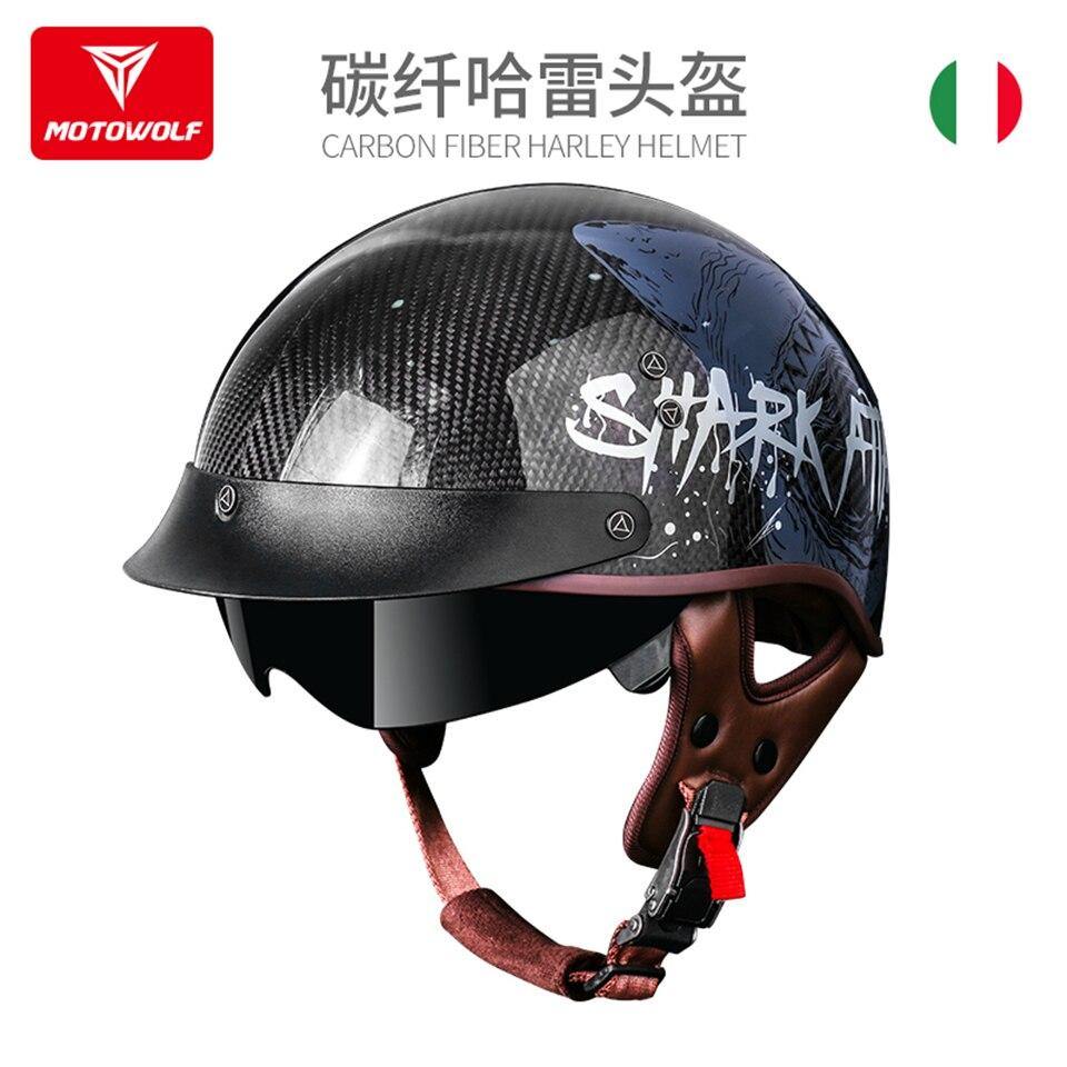 MOTOWOLF Universal Motorcycle/scooter carbon fiber retro helmet Summer  anti-fall off-road half helmet Unisex helmet – Motowolf